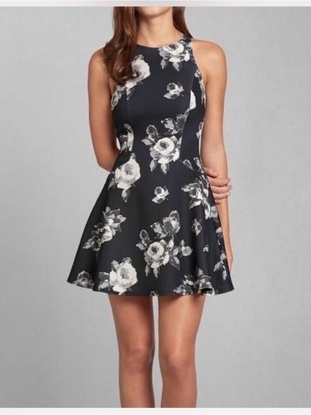 Abercrombie & Fitch Floral Mini Dress XS Black White Gray EUC